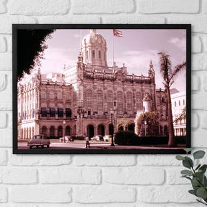 Framed Canvas Cuba, Old Presidential palace Havana Cuba 1960s Wall Art, Historic Cuban Architecture, Retro Travel Photography Canvas