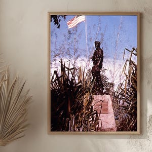 Framed Poster Cuba, Historic Cuban San Juan Memorial Hill Statue Art, Retro Monument Photography, Sugarcane Wall Art, Santiago 1960s