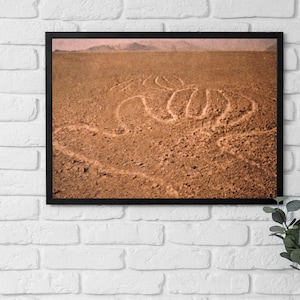 Framed Poster Peru Nazca Lines, Nazca Lines ground photo of Monkey Geoglyph hands 200BC-500AD Art, Peruvian Heritage, Desert Vintage Art