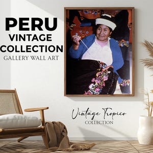 Perú Vintage Art, Mujer Andina bordado lienzo impresión, decoración del hogar y la oficina Boho decoración cultural del hogar, fotografía