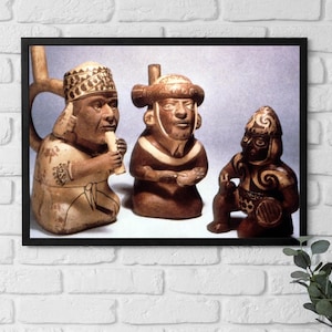 Framed Poster Peru, Ancient Pre Columbian Ritual Ceramic Drinking Vessels Culture, Historical Art, South American Wall Art, Gift for Her/Him