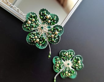 Lucky Green Clover Embroidered Brooch - Unique Handmade Clover Leaf Pin for Nature Lovers  Nature Inspired Gift Botanical Accessory