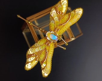 Embroidered Dragonfly Brooch: Beaded Sequin Insect Pin, Handmade Gift
