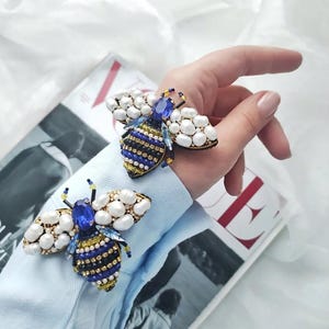 Unique Handmade Beetle Brooch with crystals - Embroidered Insect Pin Gift for Entomologist Summer Jewelry Custom Color Bug Brooch
