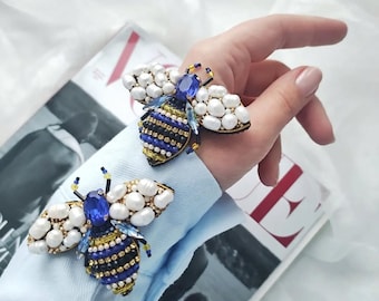 Unique Handmade Beetle Brooch with crystals - Embroidered Insect Pin Gift for Entomologist Summer Jewelry Custom Color Bug Brooch