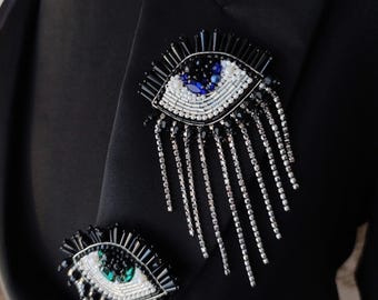 Evil eye jewelry Green blue embroidered eye brooch Unique gift for her Personalized handmade gifts Lapel pin Handmade jewelry Gift for mom