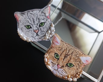Custom Cat Portrait - Realistic Embroidered Pet from Photo Gift for Cat Lovers Dog Portrait Handcrafted Brooch Pet Memorial gift