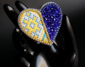 Ukraine symbols gift from Ukraine Handmade brooch Ukraine Gifts for Mom Embroidered Ukraine heart brooch Gift for her