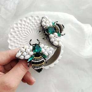 Charming Handmade Bug Brooch with crystals - Embroidered Insect Pin Gift for Entomologist Summer Jewelry Custom Color Beetle Brooch