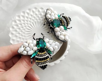 Charming Handmade Bug Brooch with crystals - Embroidered Insect Pin Gift for Entomologist Summer Jewelry Custom Color Beetle Brooch