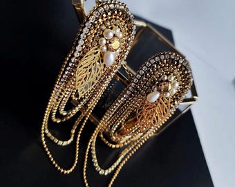 Custom Luxury Crystal Earrings – Handmade Embroidered Dangle Earrings with Beads & Rhinestones Jewelry Glamorous Gift for Her