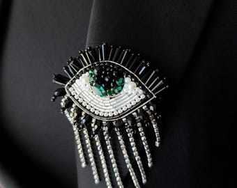 Embroidered Evil Eye Lapel Pin - Handmade unique gift for her Personalized handmade gifts Personalized gift for mom Embroidered eye brooch