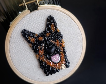 Custom Pet Memorial Portrait Embroidery, Beaded Pet Portrait in Hoop, Personalized Dog Cat Memorial Gift, Pet Loss Remembrance Wall Art