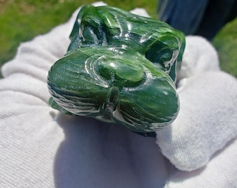 Certified Handmade Authentic Canadian Yukon Icy Nephrite Jade Puppy Dog Carving