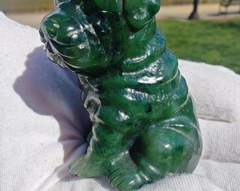 Certified Handmade Authentic Canadian Yukon Icy Nephrite Jade Puppy Dog Carving