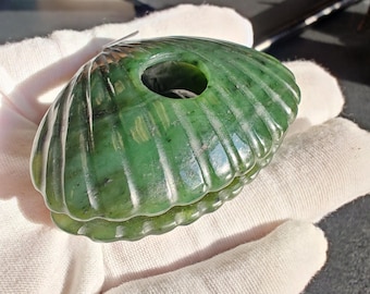 Certified Authentic Nephrite Jade Hand Carved Clam With A Jade Ball