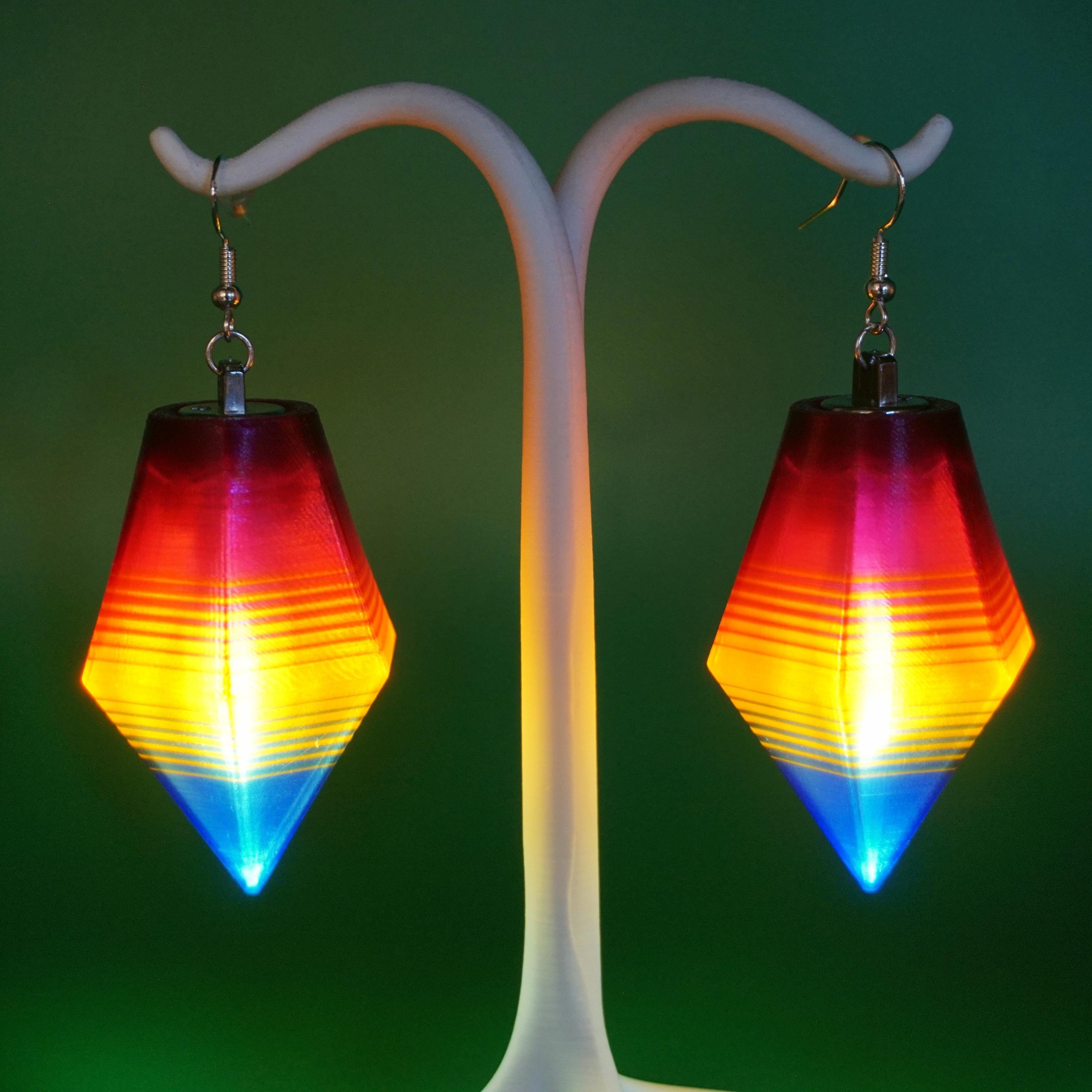 Light Up Earrings - Tiki Lantern Sunset Pattern - Tiki Oasis, Tiki A Go Go