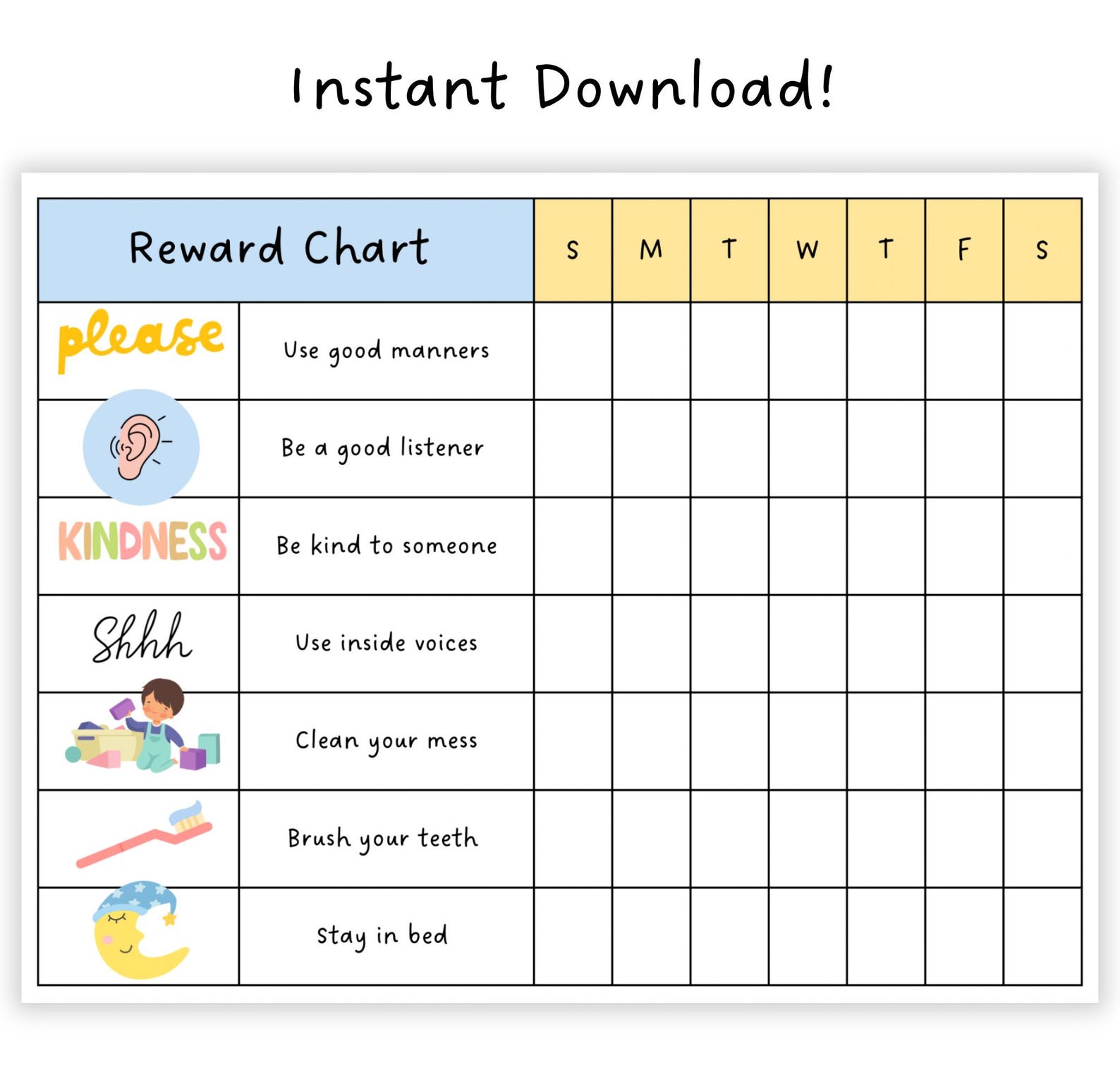 Printable Kids Reward Chart: Chore & Behavior Tracker (digital PDF) - Etsy