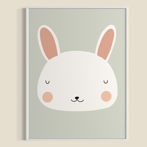 White Minimalist Bunny Print | Wall Art | Nursery Decor | Baby Shower Gifts | Animal Art | Kid&#39;s Room Decor Illustration | Children&#39;s Room