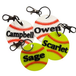 Baseball and Softball Bag Tag w/Key Ring and Clip | Personalized Name Tag | Custom Name Tag | Luggage Tag | Team Bag Tag