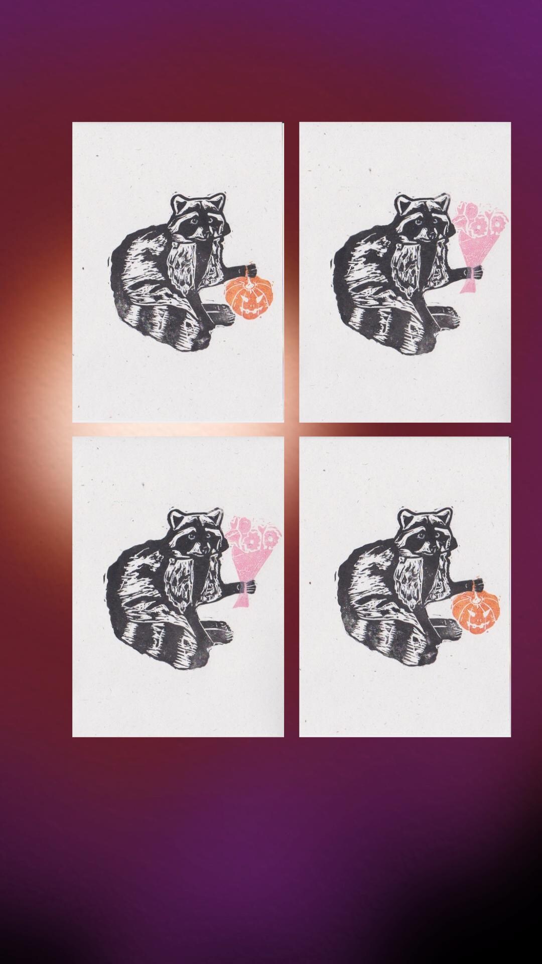A5 Raccoon Poster—linocut, Linoprint, Linocut, Illustration - Halloween ...