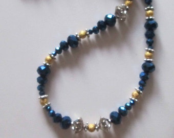 Sapphire Blue Czech Glass Beaded Necklace, Holiday Necklace, Sapphire Beaded Necklace, Elegant Necklace, OOAK, Gift Item for Mom