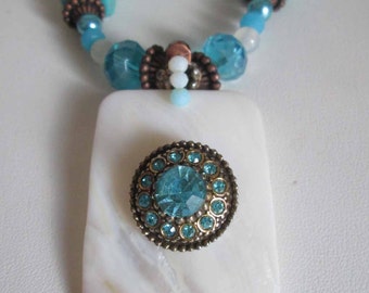 Turquoise Gemstone Pendant Shell with Vintage Earring, OOAK, Victorian Necklace, Turquoise Beaded Necklace, Gift Item