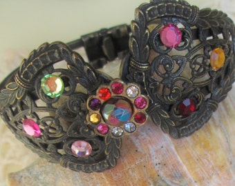 Vintage CHIC CHICO Diva Filigree Cuff Bracelet - Faceted Czech Crystals - Classy - Chic - Gift - Feminine - Charming and Unique