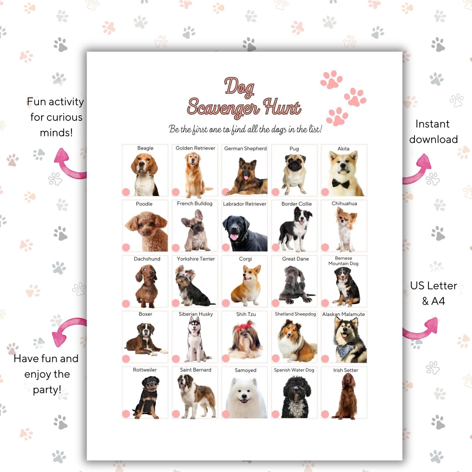 Dog Scavenger Hunt Printable Outdoor Treasure Hunt for Kids Camping ...