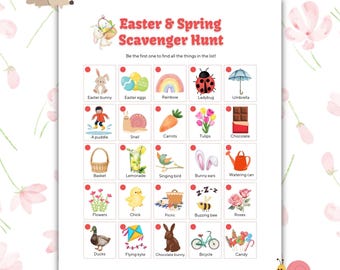 Scavenger Hunt Easter and Spring Printable Outdoor Treasure Hunt for kids Camping Games for Children Preschool Outdoor Activity Games