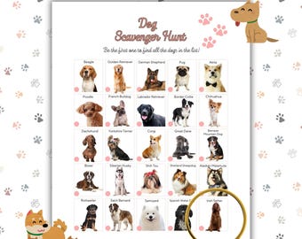 Dog Scavenger Hunt Printable Outdoor Treasure Hunt for Kids Camping Games for Children Preschool Outdoor Activity Game Birthday Games