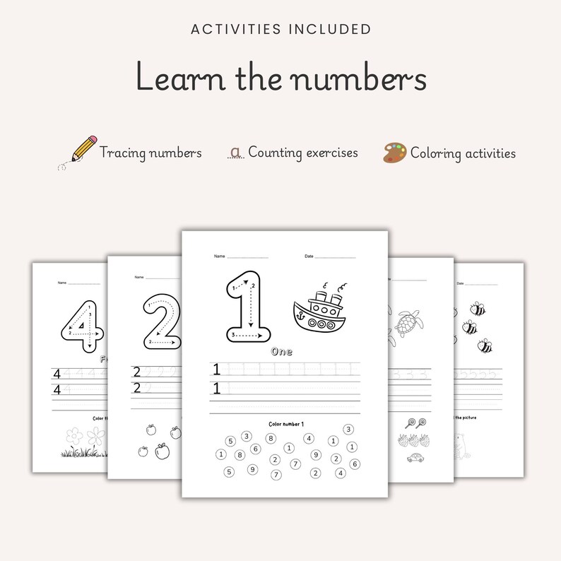 Preschool Learning Worksheets Bundle for Kindergarten PRINTABLE Toddler Montessori Activities Alphabet Numbers Math Colors Shapes