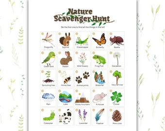 Nature Scavenger Hunt Printable outdoor Treasure Hunt for kids Camping Games for Children Preschool Outdoor Activity Game Birthday Games