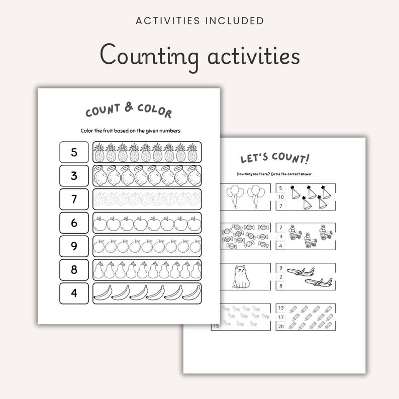 Preschool Learning Worksheets Bundle for Kindergarten PRINTABLE Toddler Montessori Activities Alphabet Numbers Math Colors Shapes
