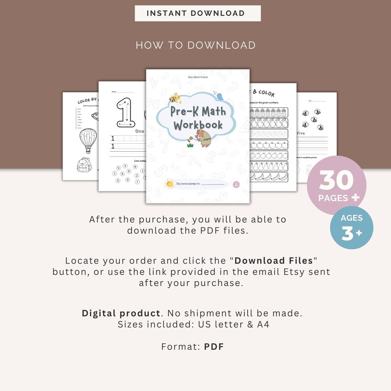 Preschool Learning Worksheets Bundle for Kindergarten PRINTABLE Toddler Montessori Activities Alphabet Numbers Math Colors Shapes