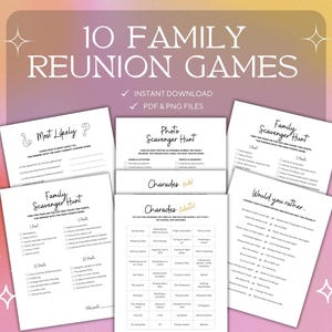 10 Family Reunion Games Printable Family Reunion Party Ideas Family Party Gathering Game Night Family Party Icebreakers Family Quiz Games