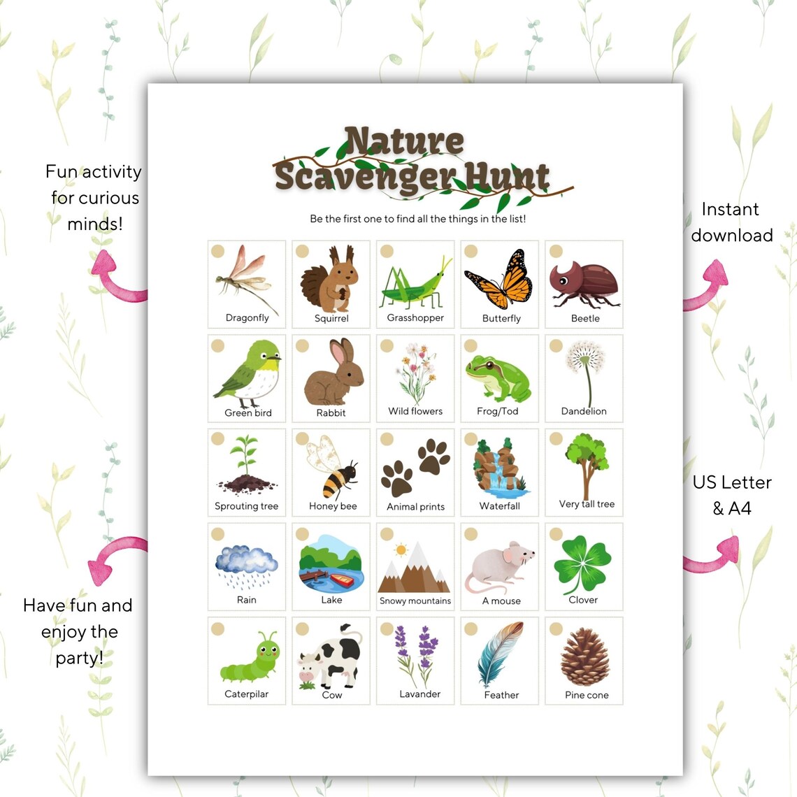Nature Scavenger Hunt Printable Outdoor Treasure Hunt for Kids Camping ...