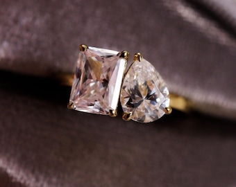 14K Gold Moissanite Diamond Ring, 2.5 CT Toi et Moi Ring, Promise Ring, Two Stone Thumb Ring, Anniversary Gift, Birthday Gift, Gift for Her