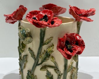Mohn Blumen Vase: Dekorative Keramik Vase