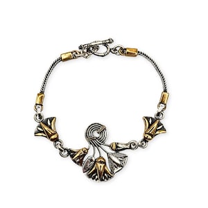 Egyptian Lotus Bouquet Bracelet, Designer Inspired Sterling Silver Lotus Jewelry, Sterling Silver Brass Statement Jewelry