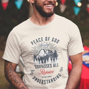 peace of god Christian t Shirt, mens christian t shirt, mens christian apparel, mens bible verse shirt, mens jesus shirt, mountain shirt
