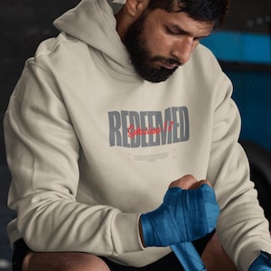 Redeemed Christian Hoodie, mens Christian hoodie, mens Christian apparel, mens Christian clothing, Christian gift for men, mens jesus shirt
