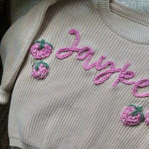Strawberry Hand-Embroidered Baby Sweater - Strawberry Toddler Knit Pullover - Unique Baby Gift - Berry Theme - Berry First Birthday Outfit
