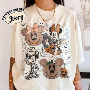Comfort Colors Retro Mickey Minnie Halloween Pumpkin Shirt, Disney Halloween Family Tee, Mickey Minnie Skeleton Shirt, Spooky Season Shirt