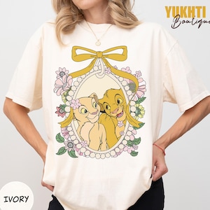 Retro Disney Lion King Shirt, Simba and Nala T-Shirt, Vintage Disney Graphic Tee, Cute Floral Cartoon Shirt, Romantic Disney Matching Shirts