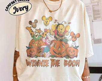 Vintage Winnie the Pooh Halloween Shirts, Vintage Disney Comfort Farben T-Shirt, Süßes Herbst Disney Tigger Piglet Kürbis Shirt, Gruselige Saison T-Shirt