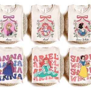 Retro Prinzessin Shirts, Kokette Disney Prinzessin T-Shirt, Aschenputtel Schneewittchen Ariel Rapunzel T-Shirt, Mädchen Disney Reise T-Shirt, personalisierte Disney T-Shirt