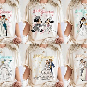 Just Married Disney Couple Shirt, Disney Matching Anniversary Gift, Newlywed T-Shirt, Wedding Gift for Husband Wife, Honeymoon Shirts