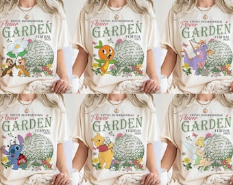 All Characters Disney Epcot International Flower & Garden Festival 2025 Shirts, Disney Mickey Figment Orange Bird Tee, WDW Family Trip Shirt
