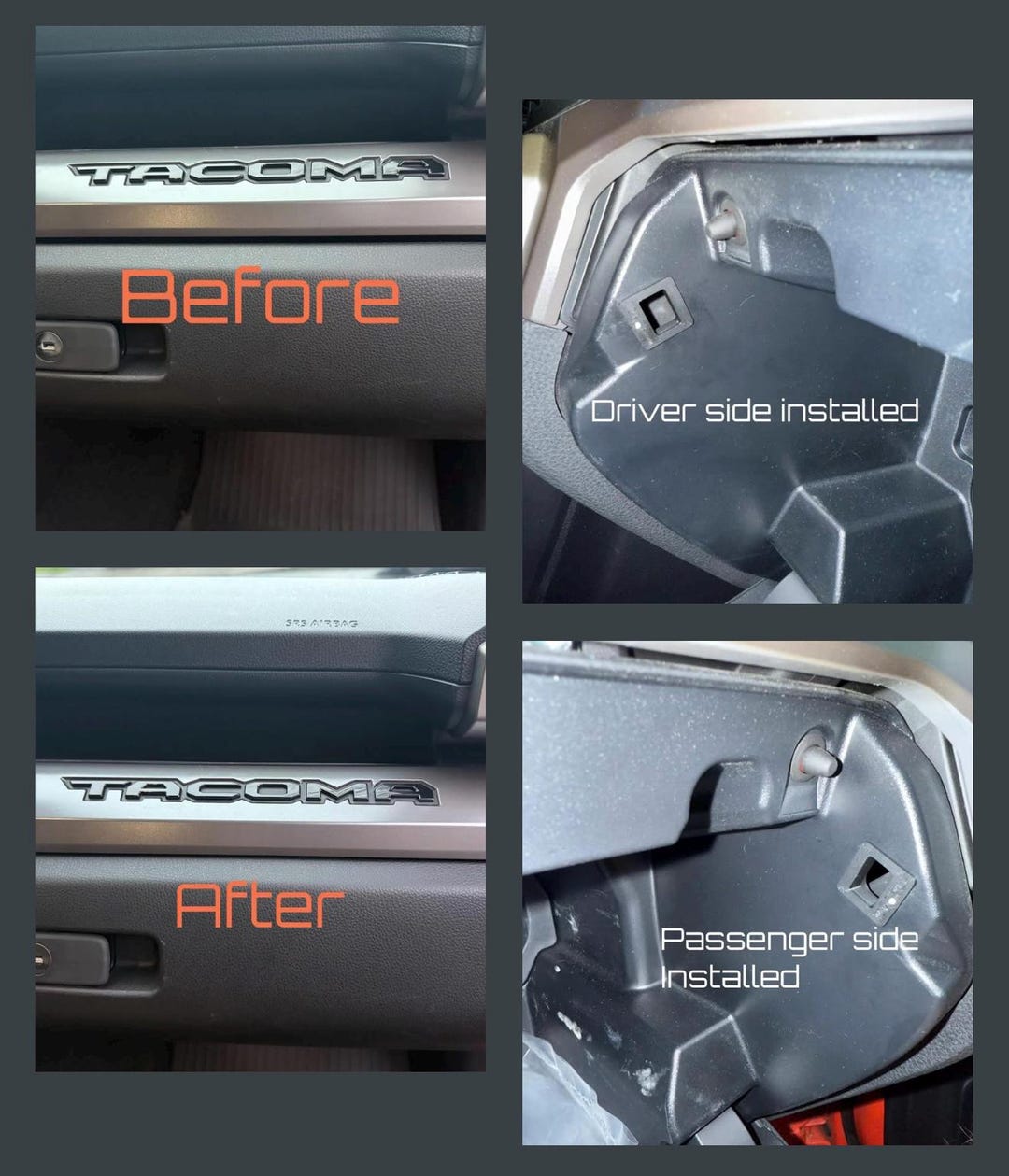 Tufskinz "Tacoma" Glove Box Letter Inserts Fits 2016-2020 Toyota Tacoma 6 Piece Kit In Inferno Orange P 153324858 - Foto 4